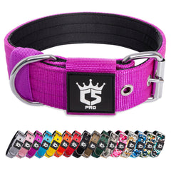 TSPRO tactical dog collar front view in purple, sturdy 1.5-inch width for confident daily walks.