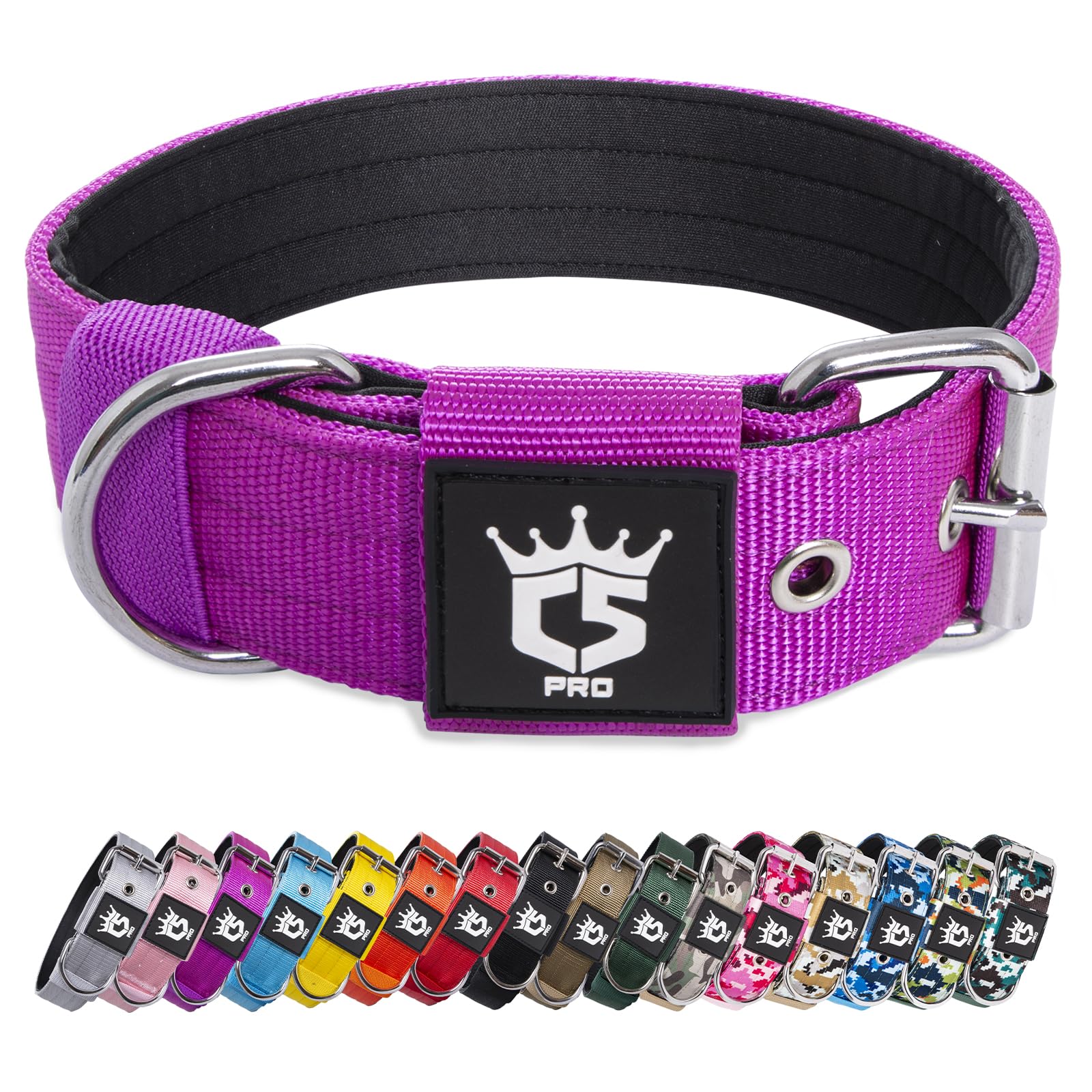 TSPRO Tactical Dog Collar close-up shows 1.5-inch width and sturdy D-ring for secure leash control.