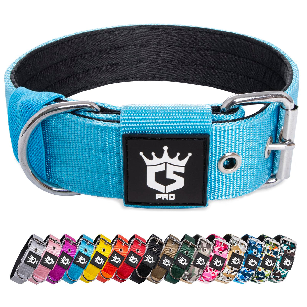 TSPRO tactical dog collar blue 1.5-inch width for secure daily wear.