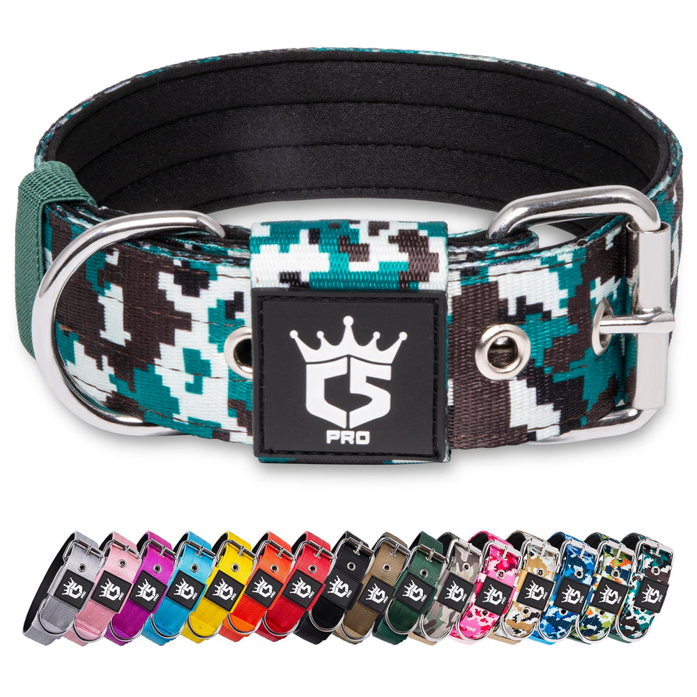 TSPRO tactical dog collar camo cyan front view for daily comfort and control