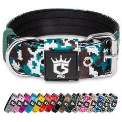 TSPRO tactical dog collar camo cyan front view for daily comfort and control