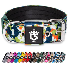 TSPRO Tactical Dog Collar camo-green front view highlights rugged durability for daily outdoor use.