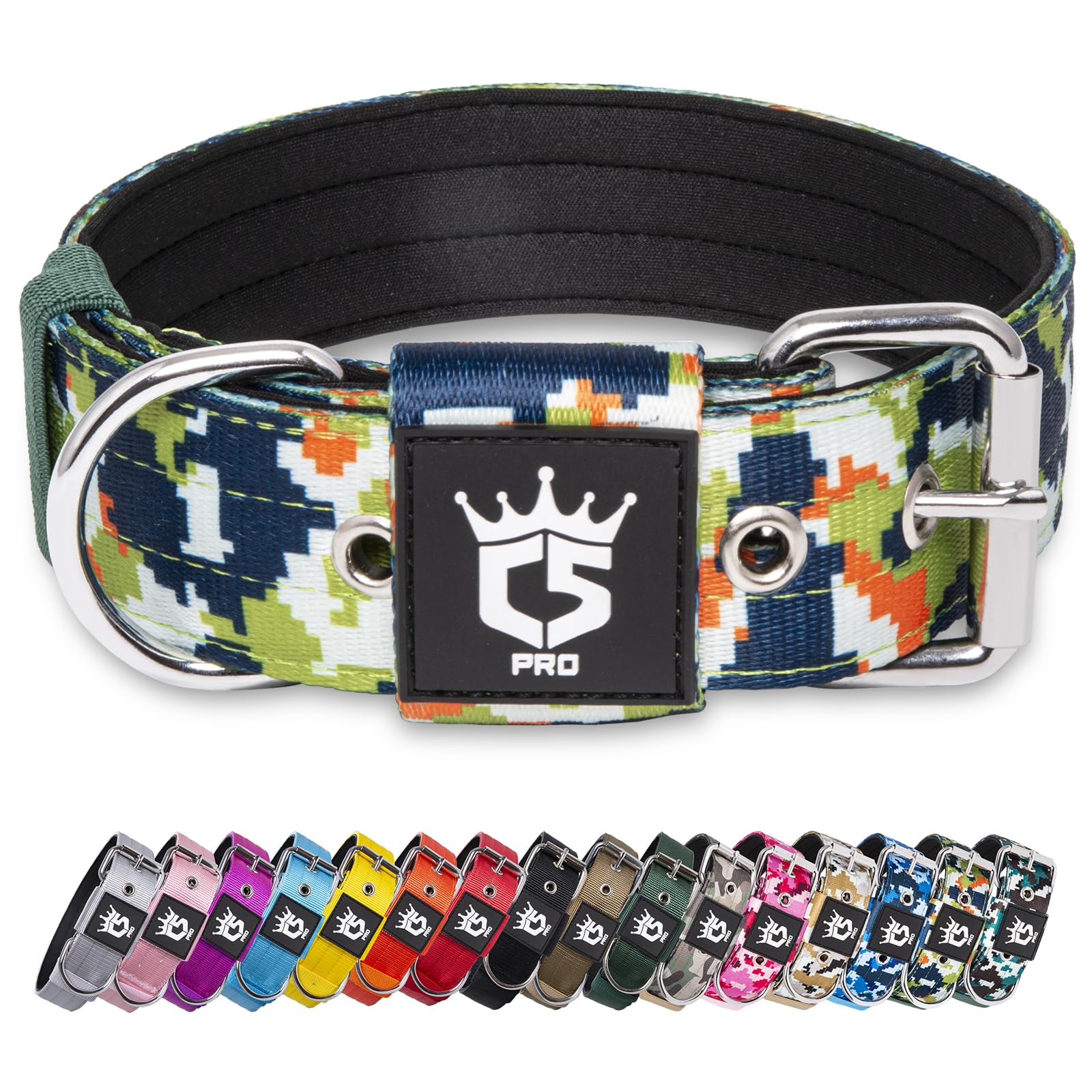 TSPRO tactical dog collar in camo green showing rugged outdoor performance.