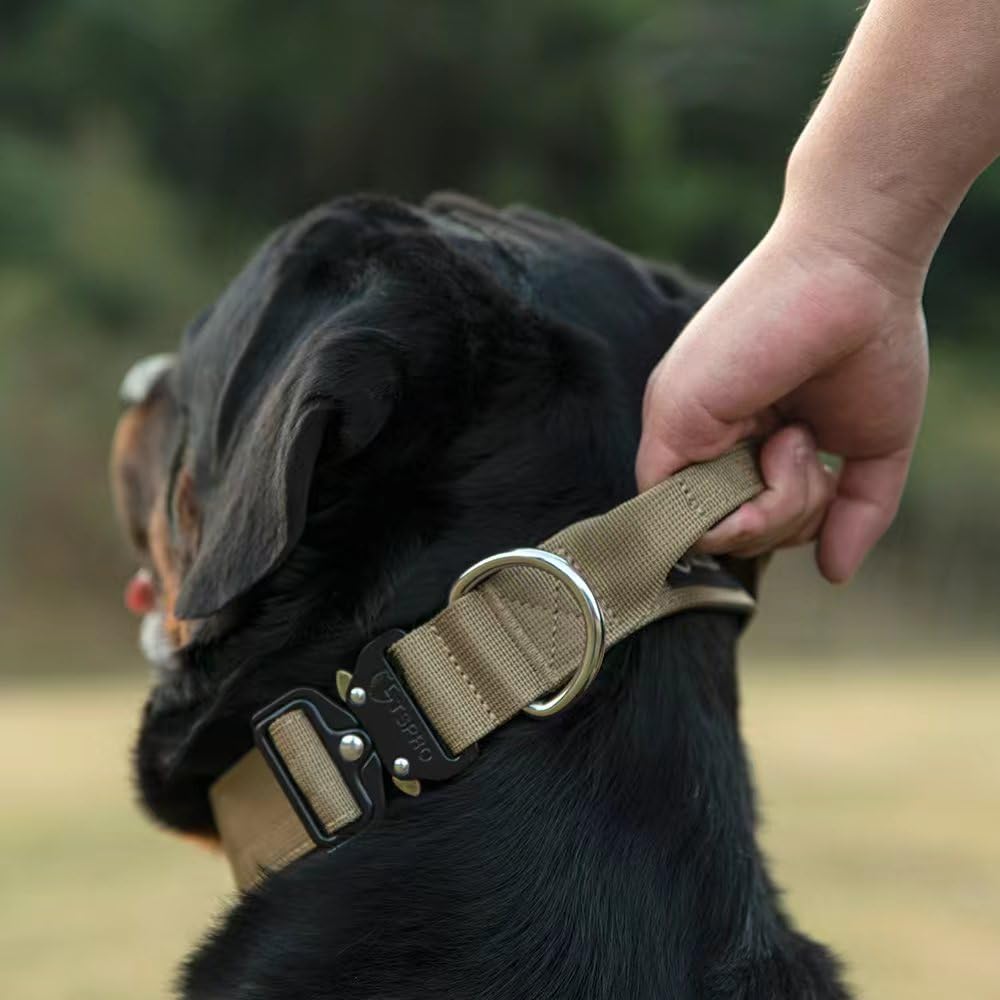 TSPRO Tactical Dog Collar with handle enables controlled training in rugged conditions.
