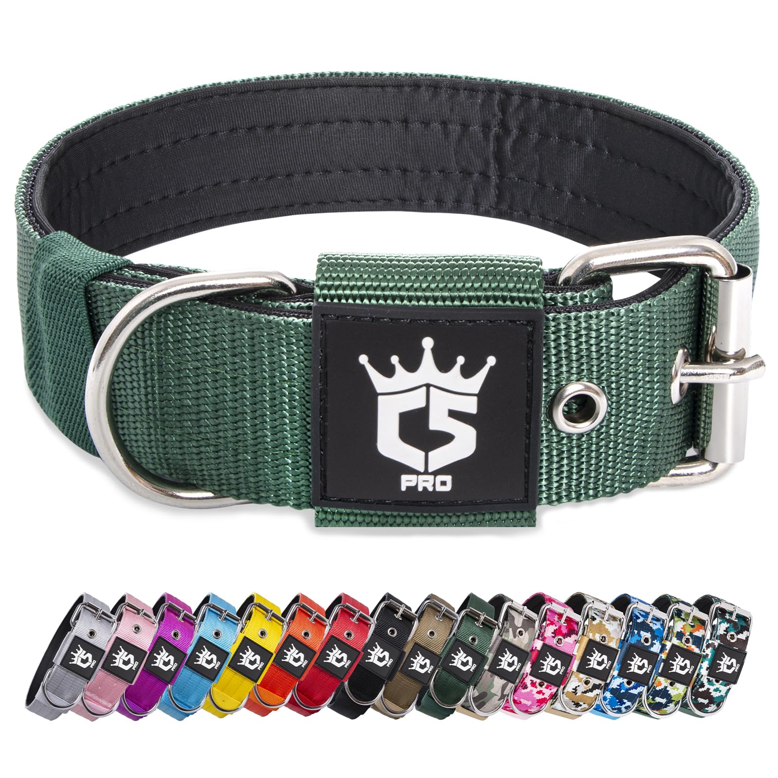 TSPRO tactical dog collar with heavy-duty D-ring visible for secure leash control during walks.
