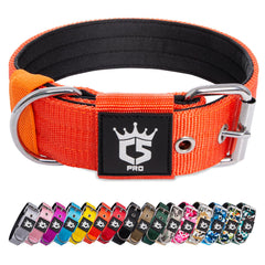 TSPRO tactical dog collar in orange with D-ring for secure leash attachment.