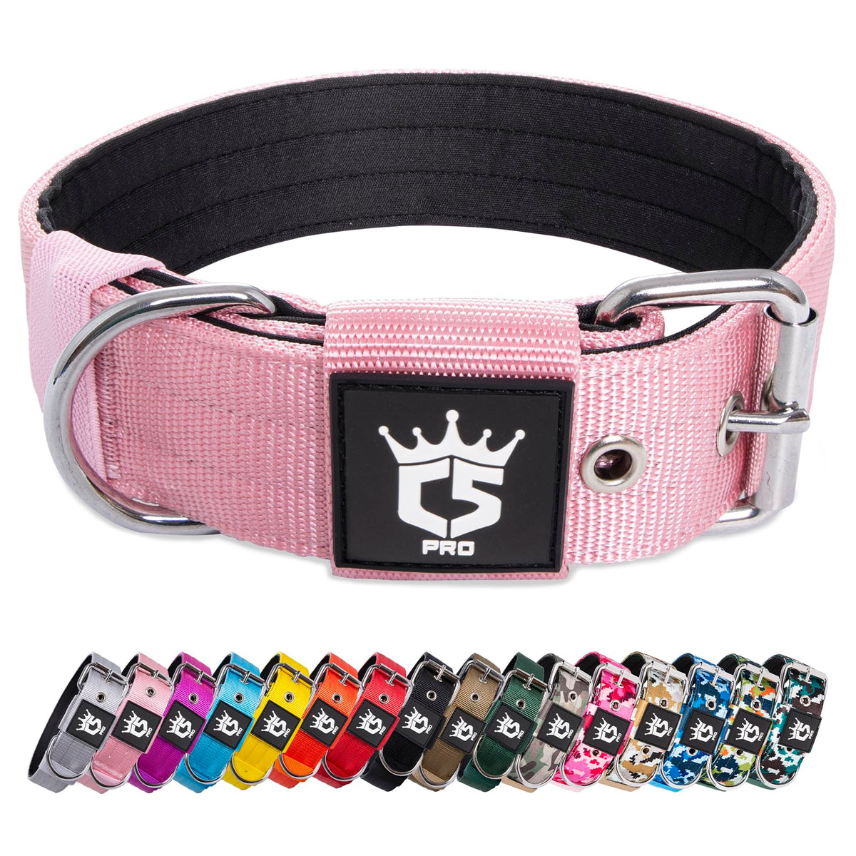 TSPRO tactical dog collar pink heavy-duty buckle for secure leash attachment.