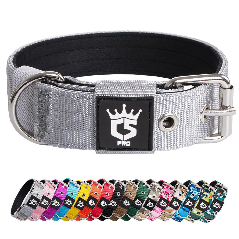 TSPRO tactical dog collar silver overall view highlights sturdy construction