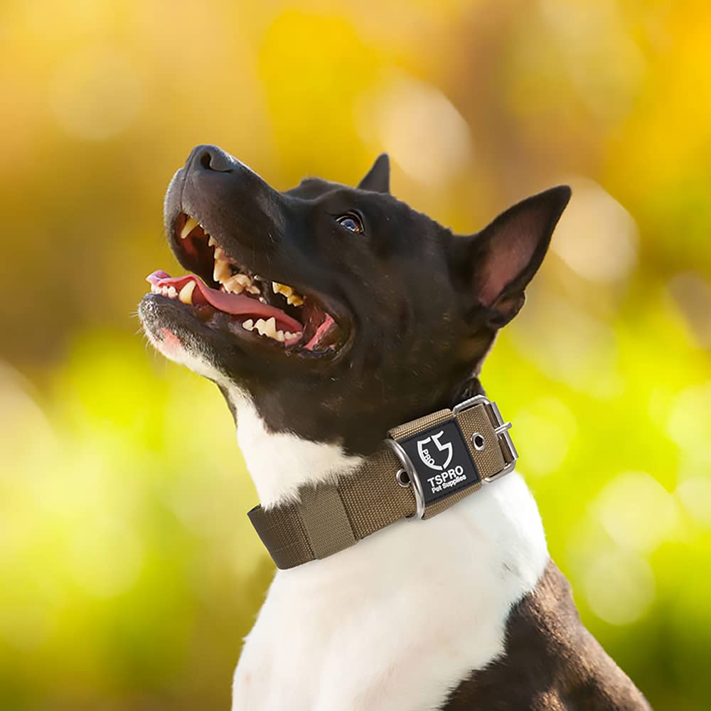 TSPRO Tactical Dog Collar size range diagram showing S-M-L options.