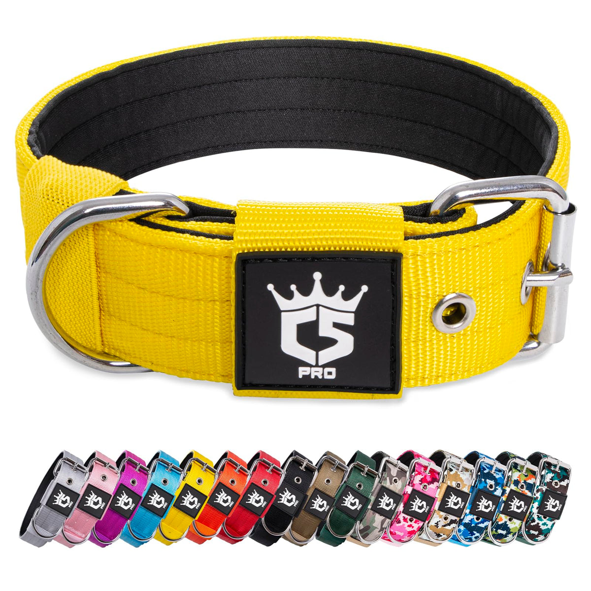 TSPRO Tactical Dog Collar yellow wide for secure daily walks