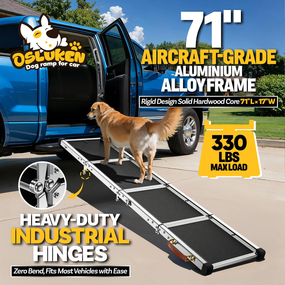 Tsukiko dog ramp offers 71-inch slope for gentle ascent for pets.