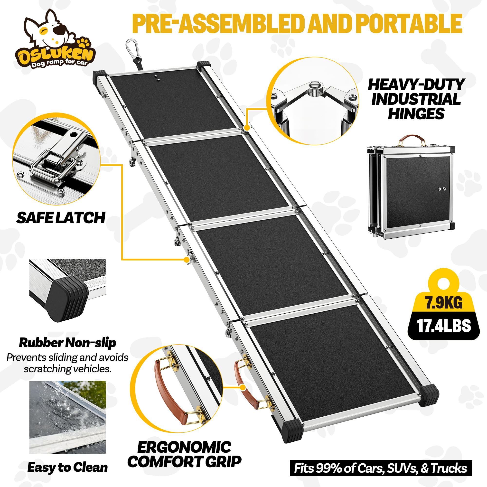 Tsukiko dog ramp compatible with SUVs and trucks for versatile use.