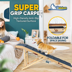Tsukiko dog ramp wood frame stability ensures sturdy use and confident climbs.