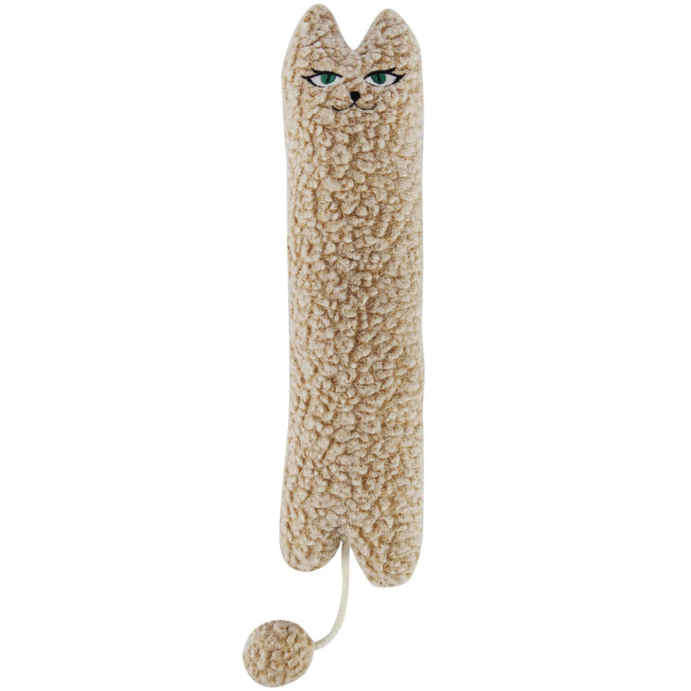 TTcat catnip silvervine pillow beige front view showcases large, cuddly design for kicking and soothing play.