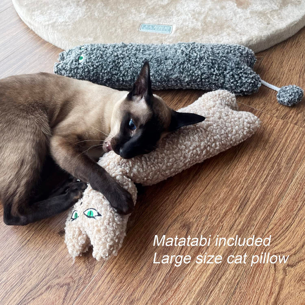 TTcat large-size pillow with cat demonstrates size advantage for comfortable lounging and play.
