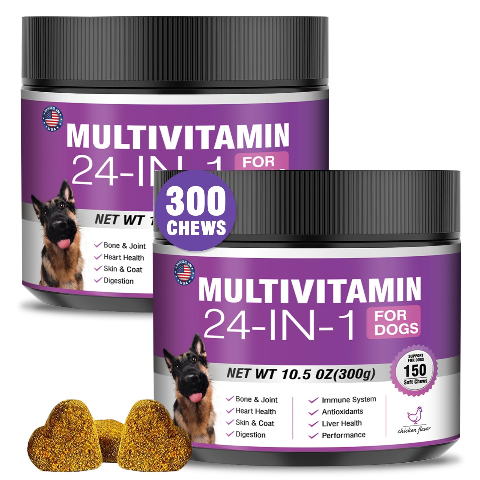 TTLXBL 24-in-1 dog vitamins bottle front supports overall wellness.