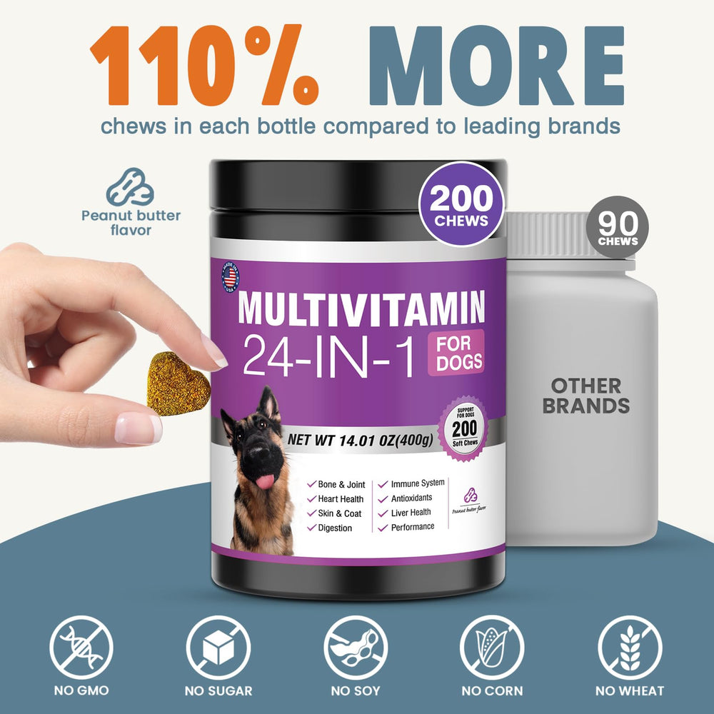 TTLXBL 24in1 ingredients chart featuring omega-3, probiotics, and glucosamine
