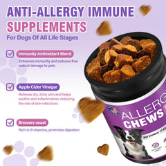 TTLXRI Dog Allergy Chews salmon oil and probiotic ingredients highlight.