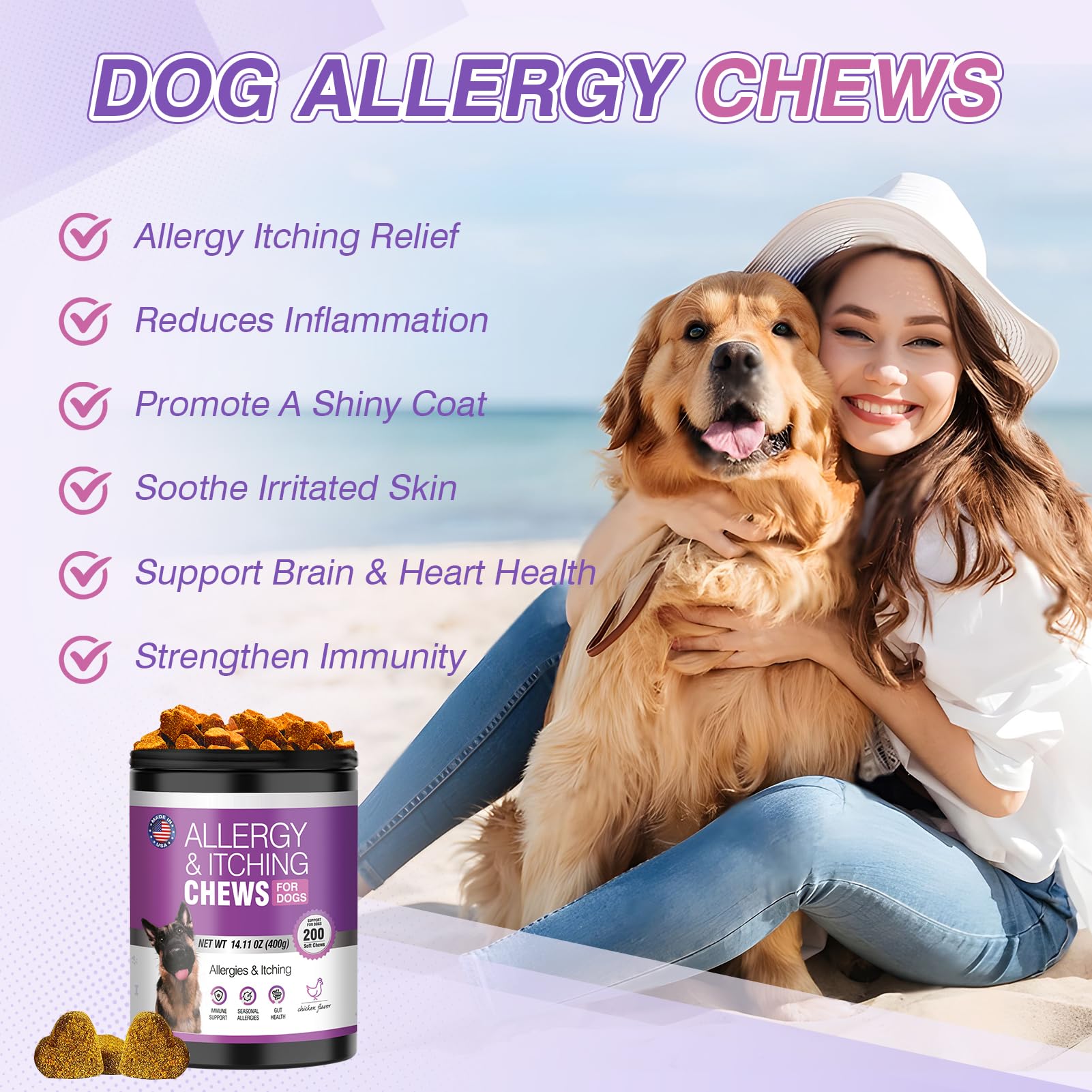 TTLXRL Dog Allergy Chews ingredients close-up with salmon oil and colostrum