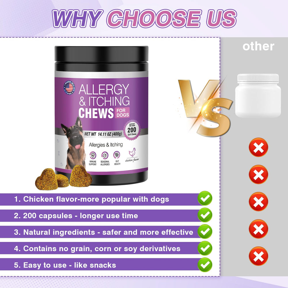 TTLXRL Dog Allergy Chews probiotic blend emphasizes gut support for dogs