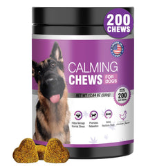 TTLXRL hemp calming chews packaging display showing 200 count bottle for dog stress relief