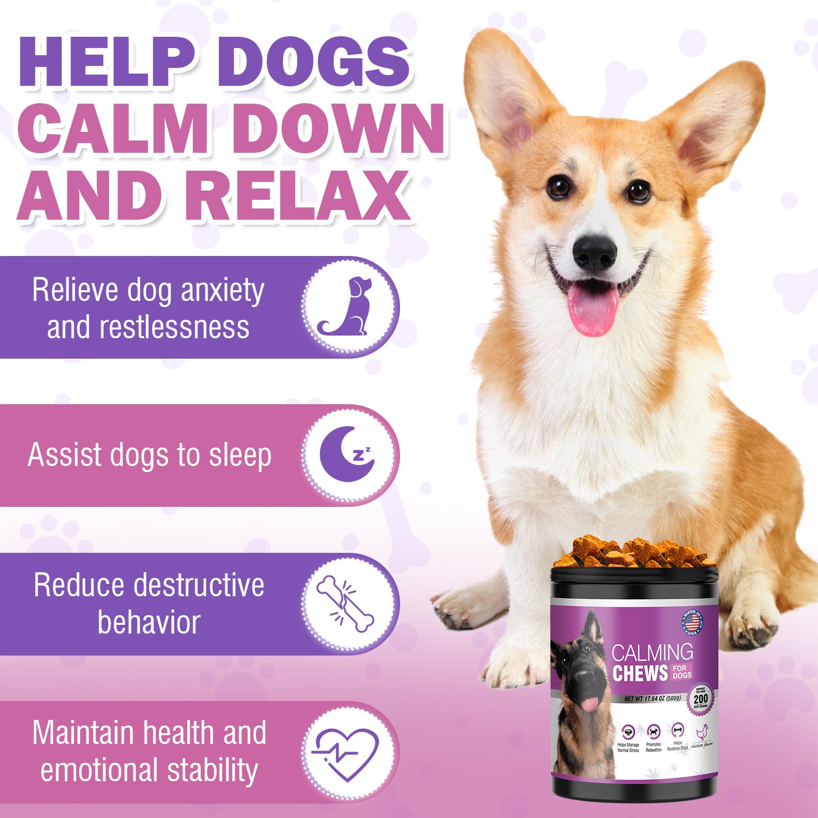 TTLXRL hemp calming chews dog treat close-up highlighting chicken flavor for anxiety support