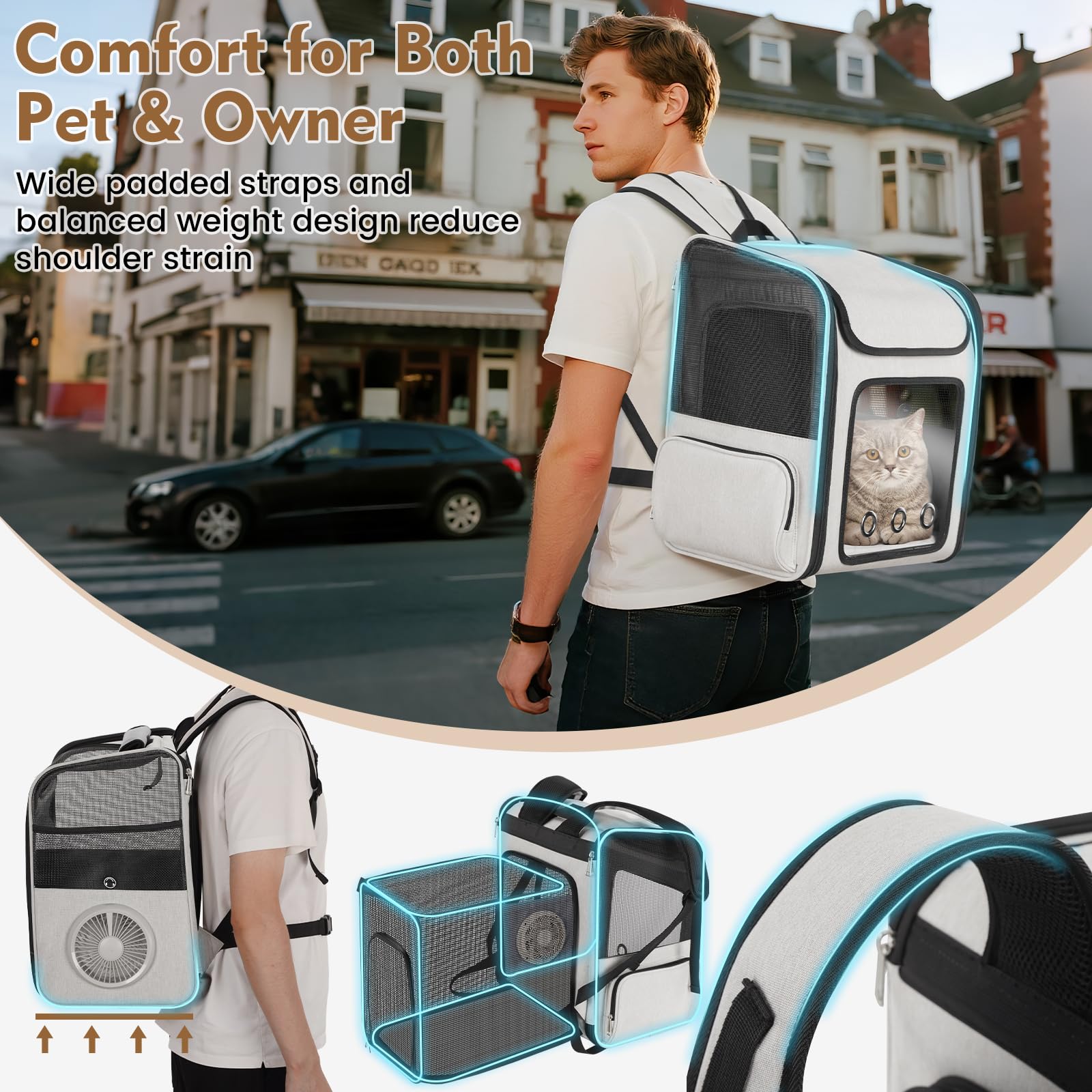 TTPet ergonomic-shoulder-straps-backpack distributes weight evenly