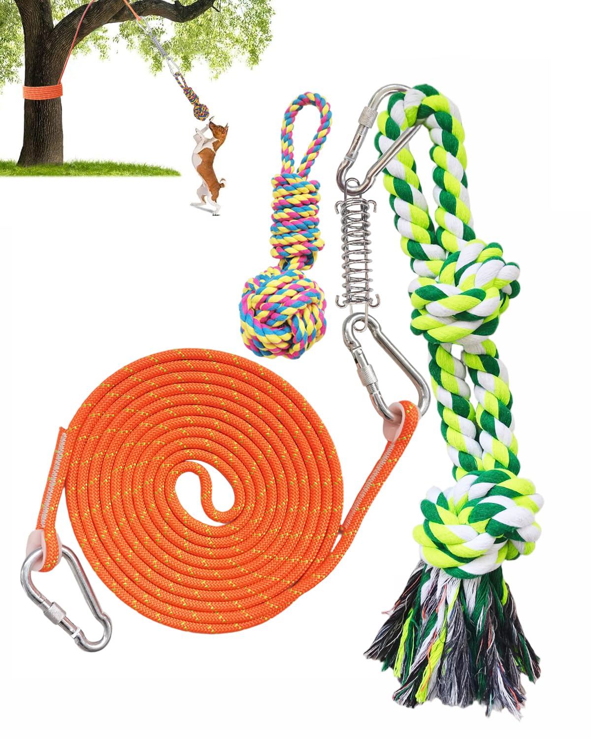 TUAHOO dog tug bungee spring pole demonstrates safe high-point play for energetic dogs.