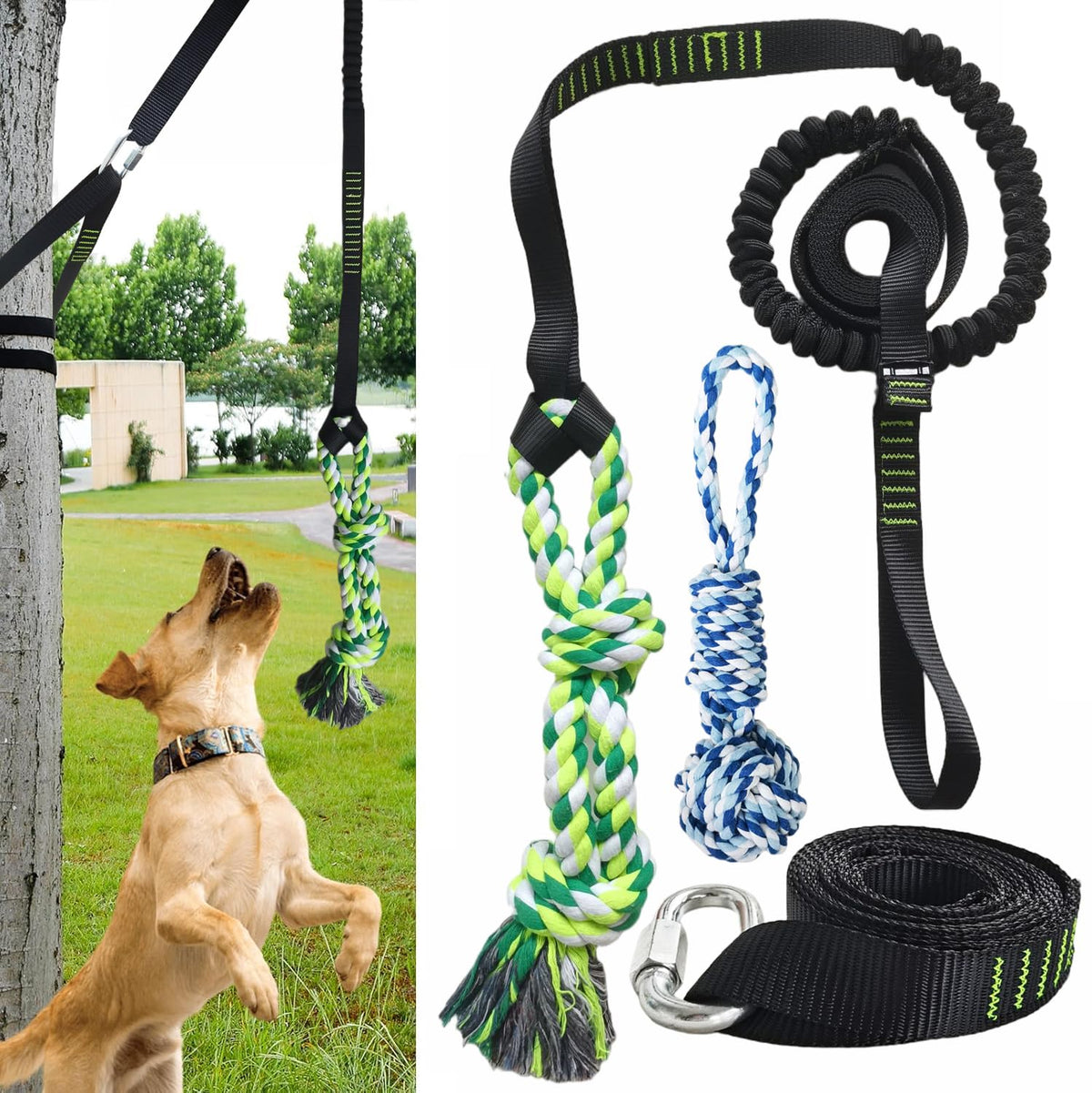 TUAHOO outdoor hanging bungee tug toy mounted on a branch for dynamic yard play