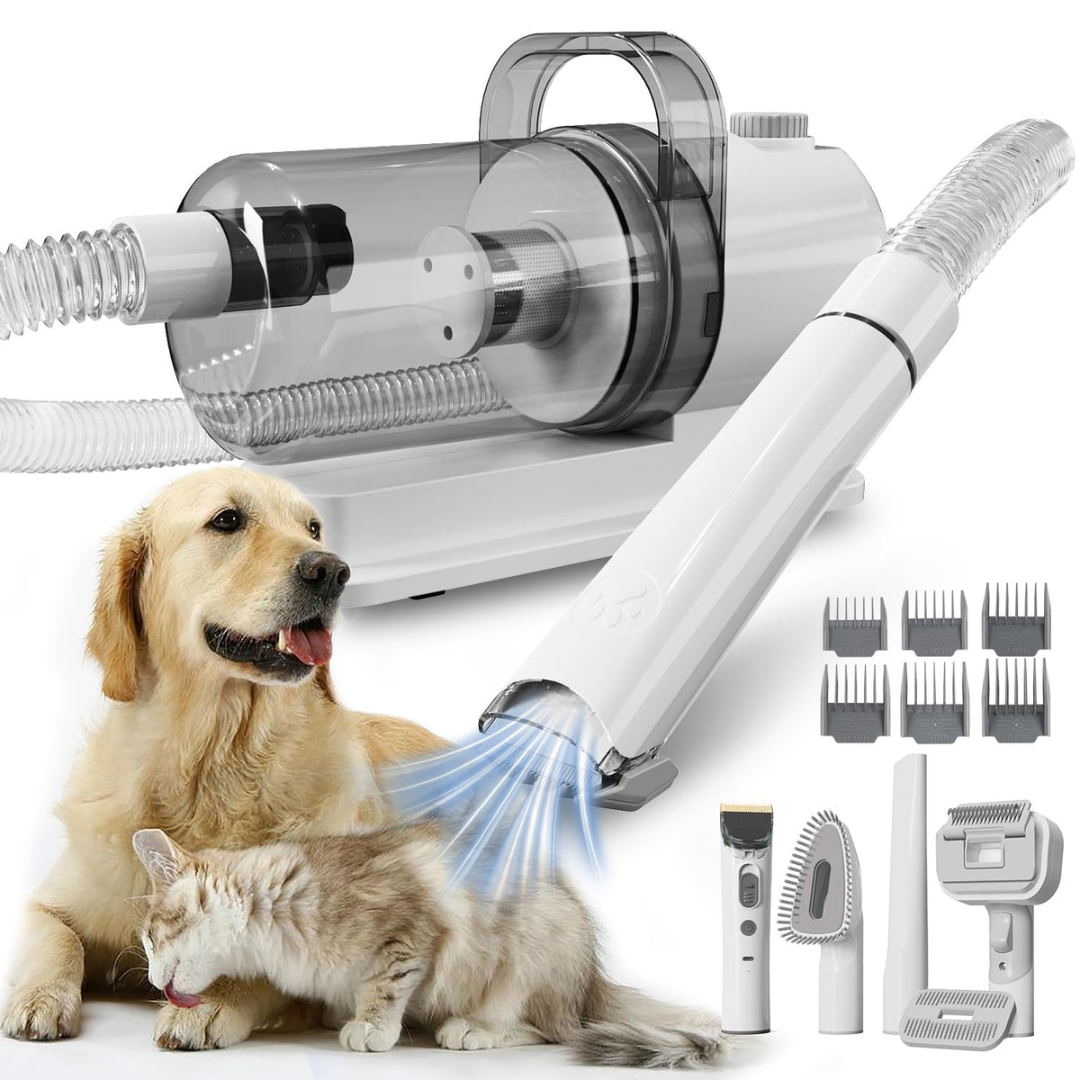 Tuanchuanrp dog grooming kit vacuum-suction demonstrates powerful hair pickup for mess-free grooming.