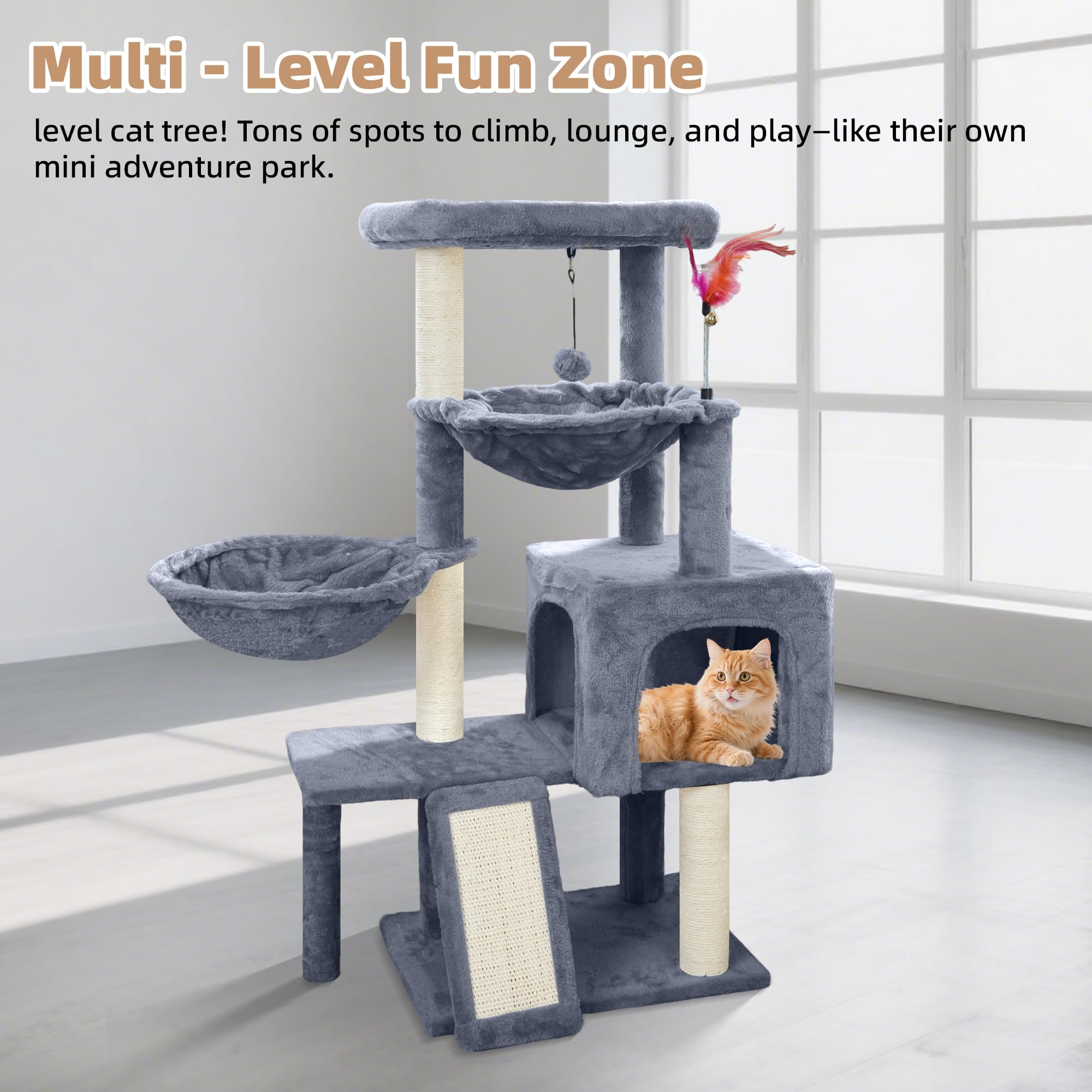 Tuaoeef cat tree lounges give sunny resting spots and quiet naps