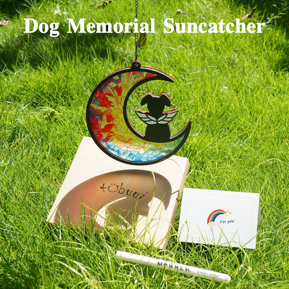 Tubuui dog memorial suncatcher custom name engraving closeup for personalized remembrance