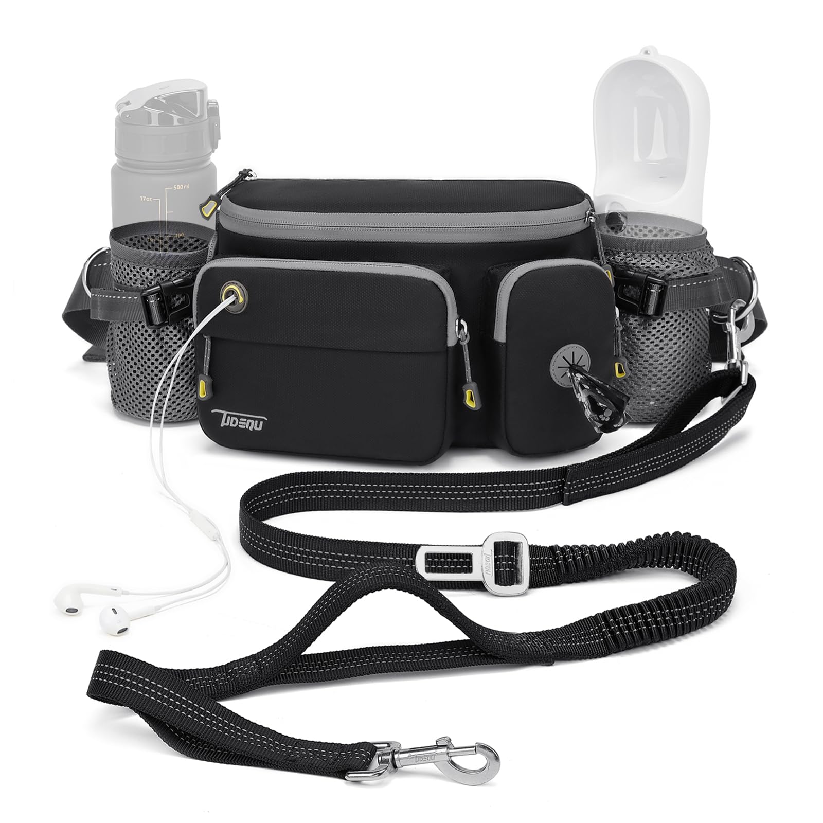 TUDEQU 4-in-1 dog walking belt front view for hands-free walking and quick access