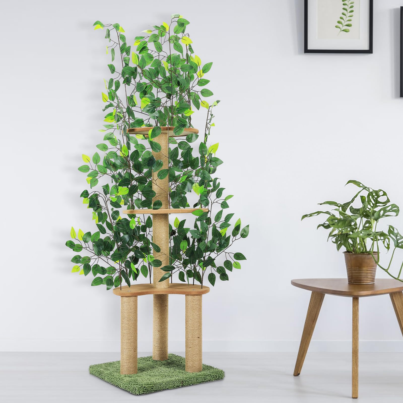 Tuenort cat tree green leaves hiding nook for cozy retreat