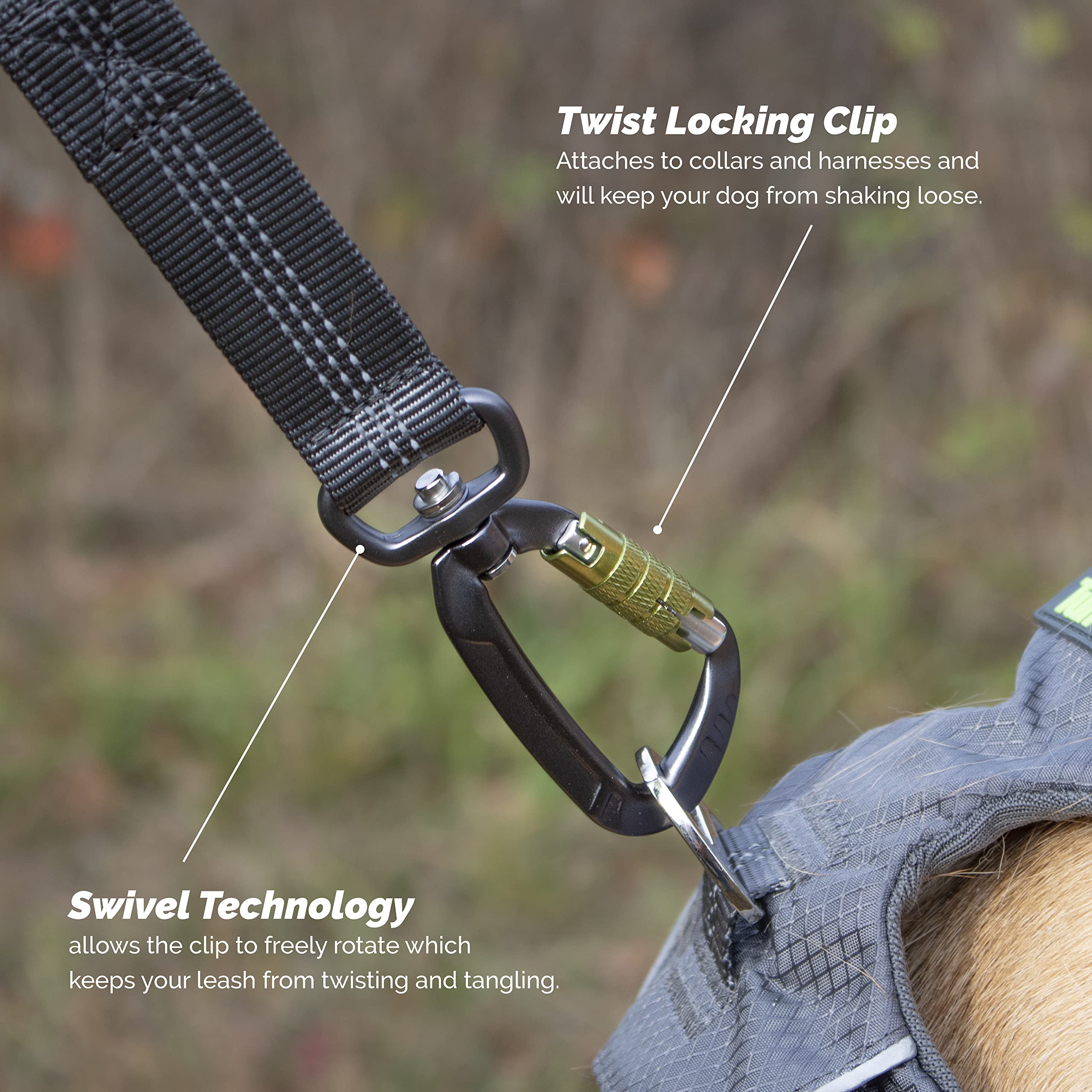 Tuff Mutt hands-free waist leash quick glide carabiner offers smooth transitions while running beside your dog.