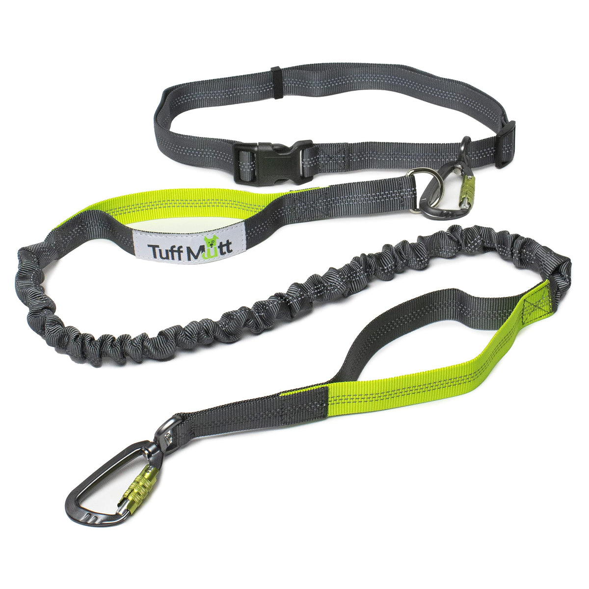 Tuff Mutt hands-free waist leash with twist-lock clips ensures secure dog control on walks.