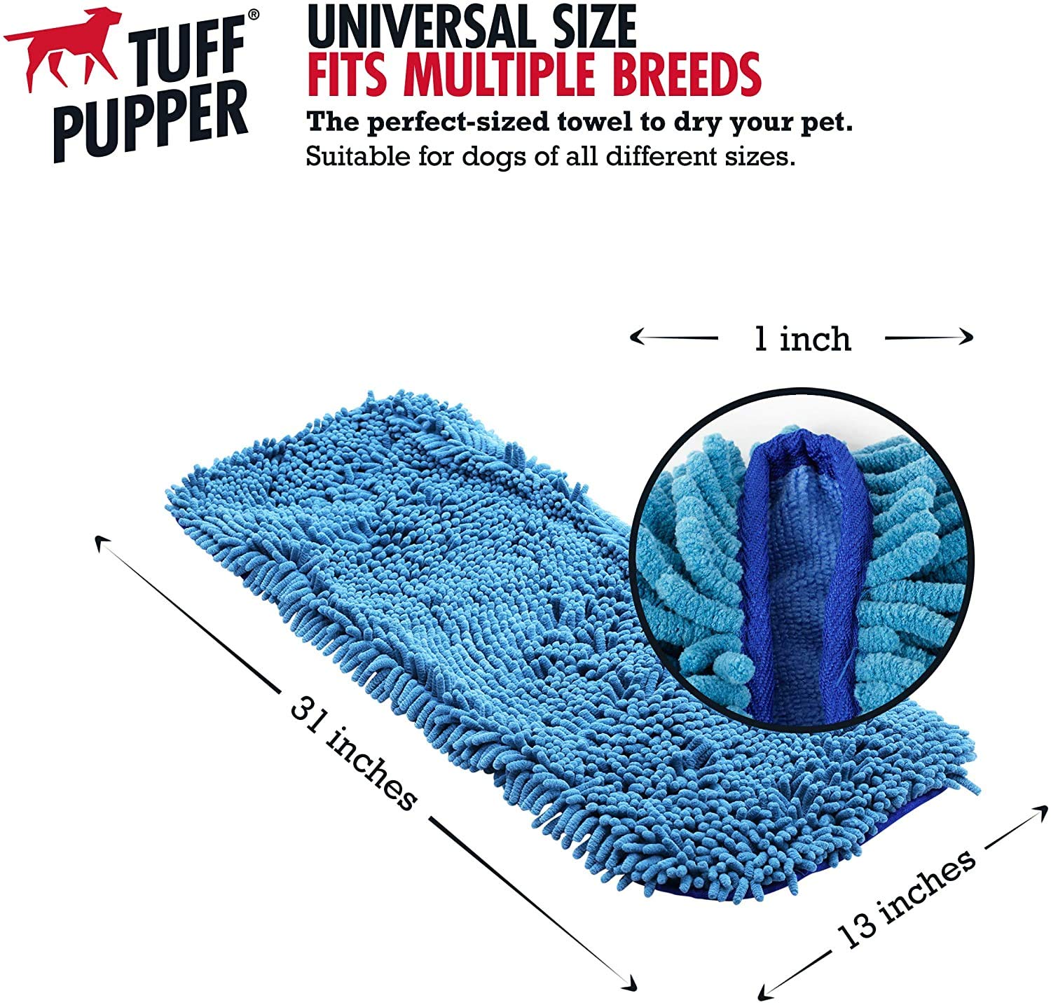 Tuff Pupper 35x15 dog towel dries large breeds efficiently.