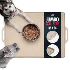 Tuff Pupper 36x24 XXL dog feeding mat laid flat to keep floors clean from kibble and water.