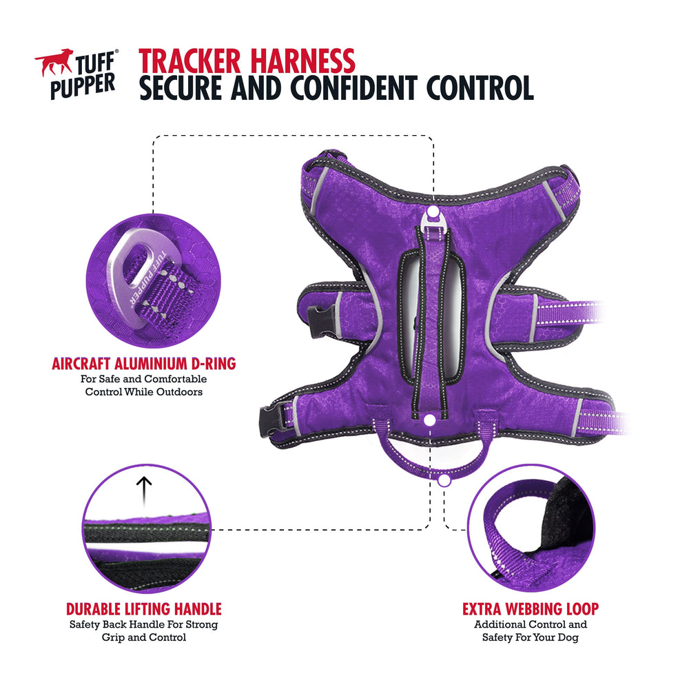 Tuff Pupper ballistic nylon harness emphasizes durability for daily adventures.