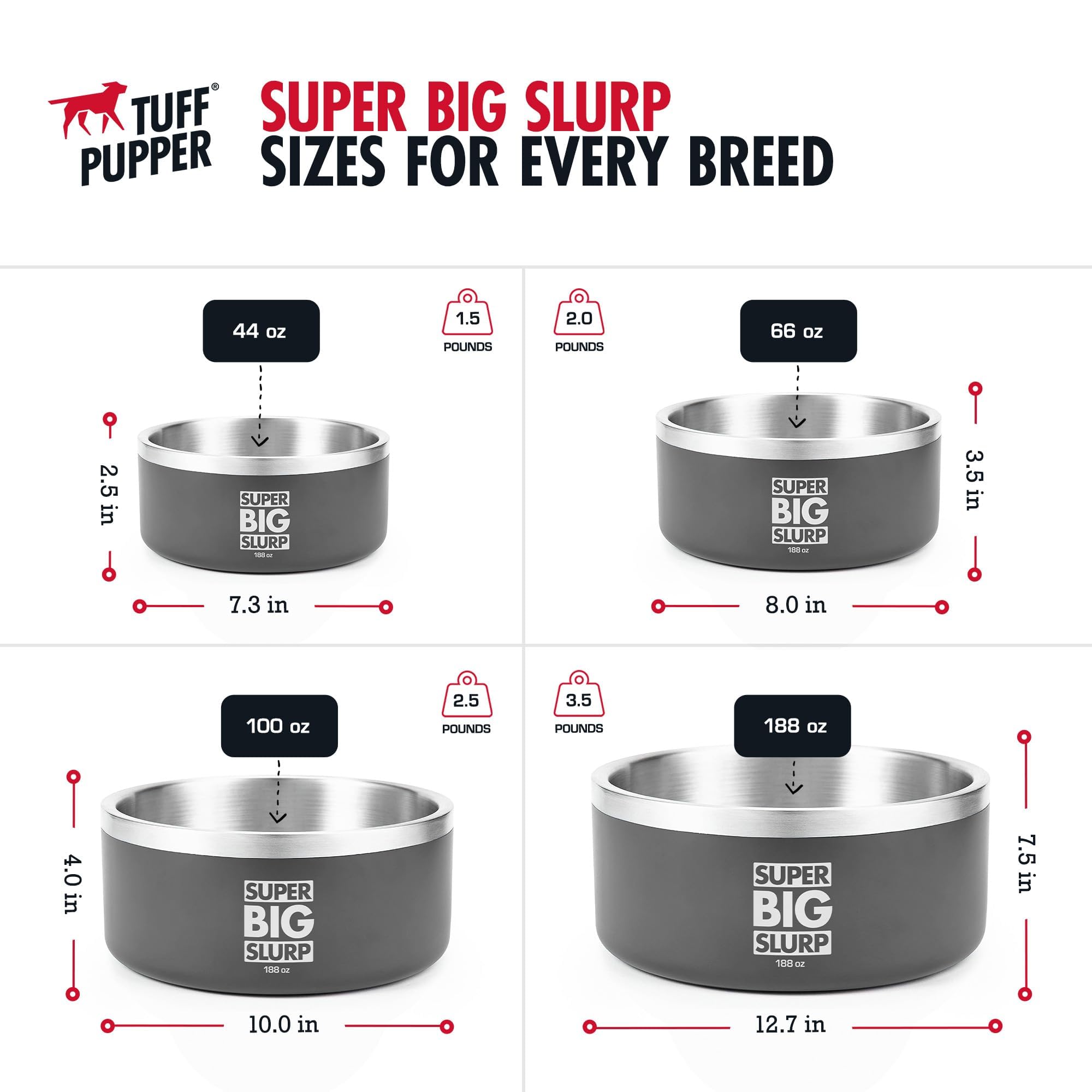 Tuff Pupper dishwasher-safe stainless steel bowl for easy cleaning.