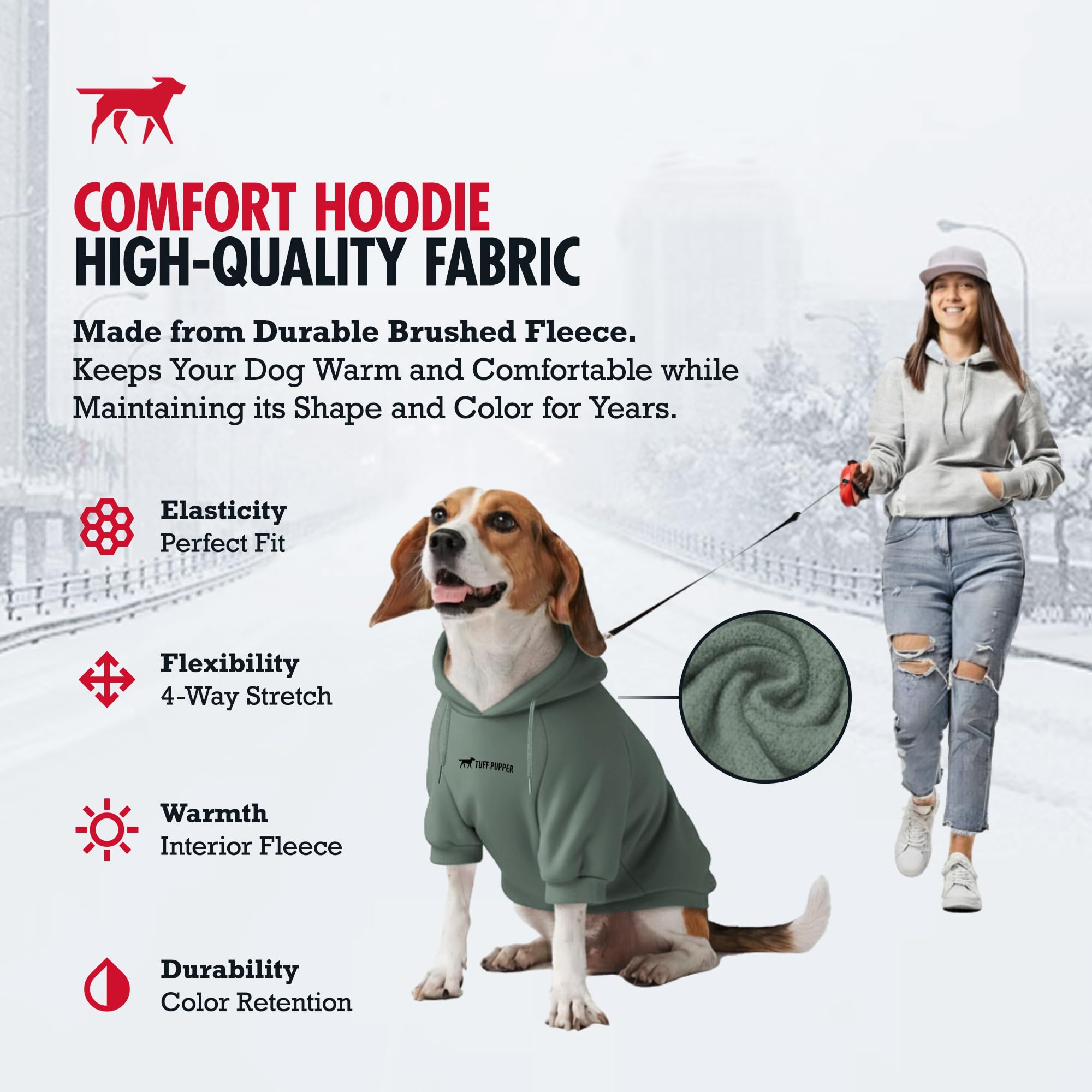 Tuff Pupper hoodie elastic cuffs image emphasizes mobility while keeping warmth secure