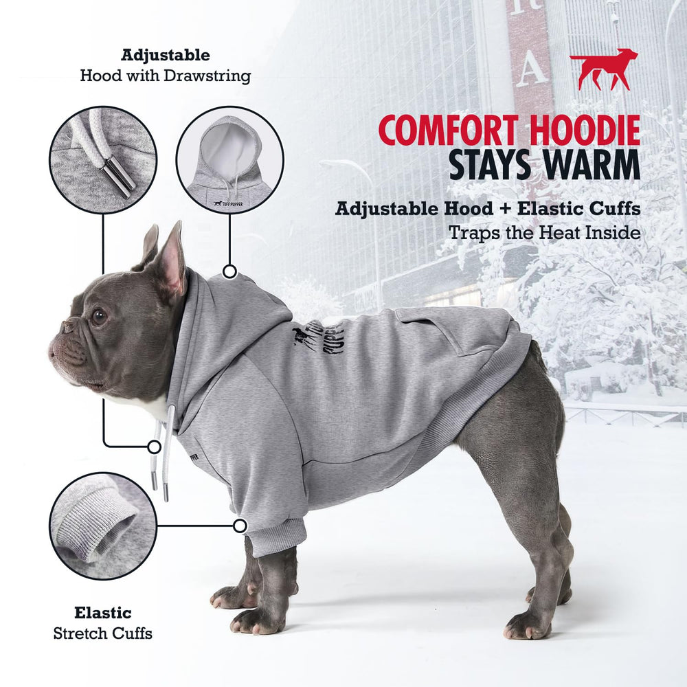 Tuff Pupper dog hoodie elastic cuffs demonstrate full mobility in cool weather.