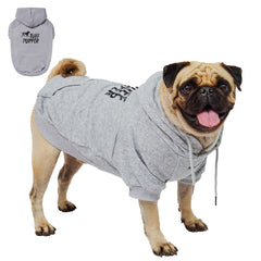 Tuff Pupper dog hoodie gray front view shows warm insulation for chilly walks.