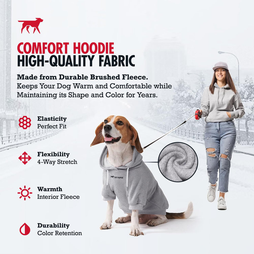 Tuff Pupper dog hoodie gray side fit demonstrates flexible movement during play.