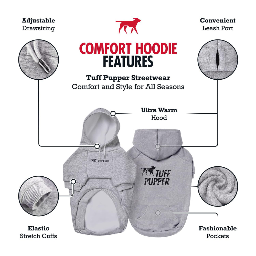 Tuff Pupper dog hoodie gray XS back view highlights sleek design for daily wear.