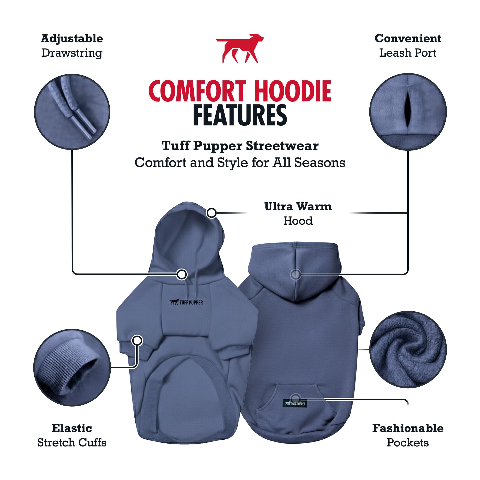 Tuff Pupper hooded design showcased with adjustable drawstrings for added warmth.
