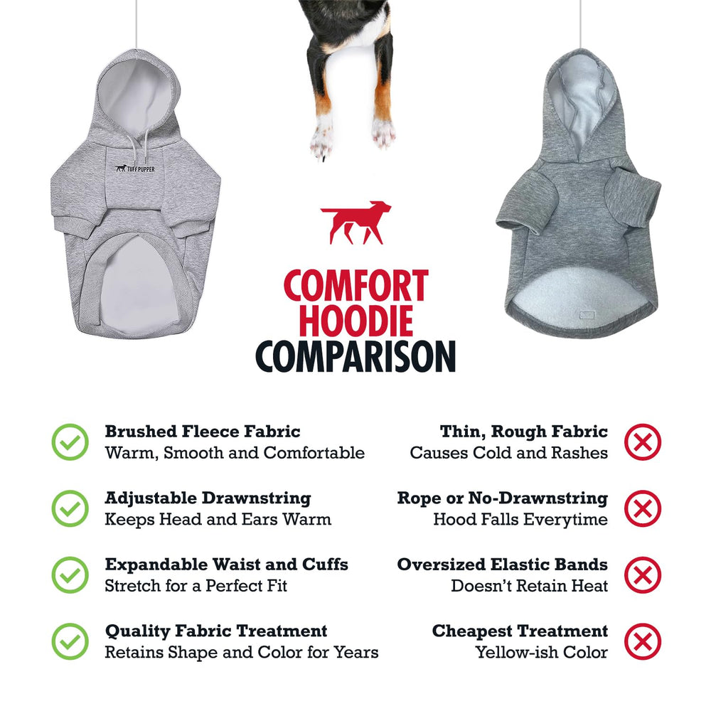 Tuff Pupper dog hoodie stylish design closeup shows versatile color and fit.