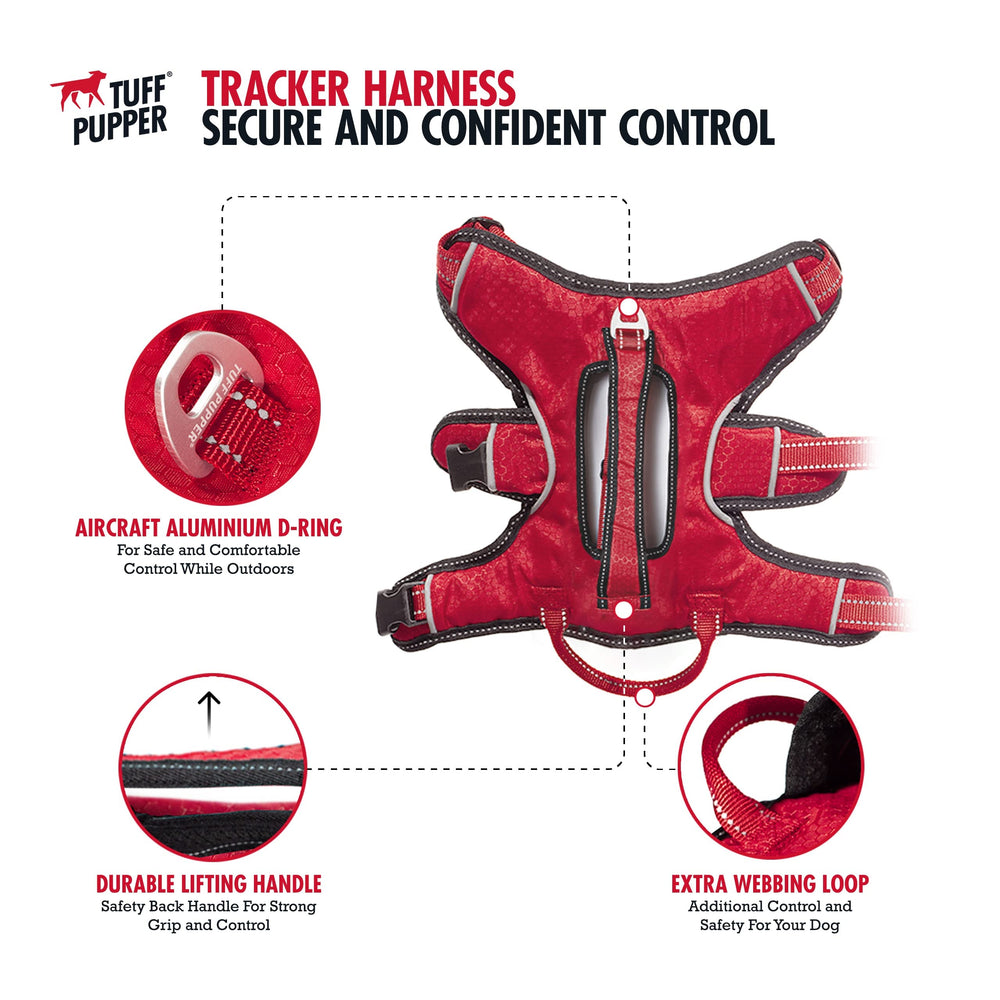 Tuff Pupper Escape Harness padded mesh focuses on even load distribution and cooling comfort.