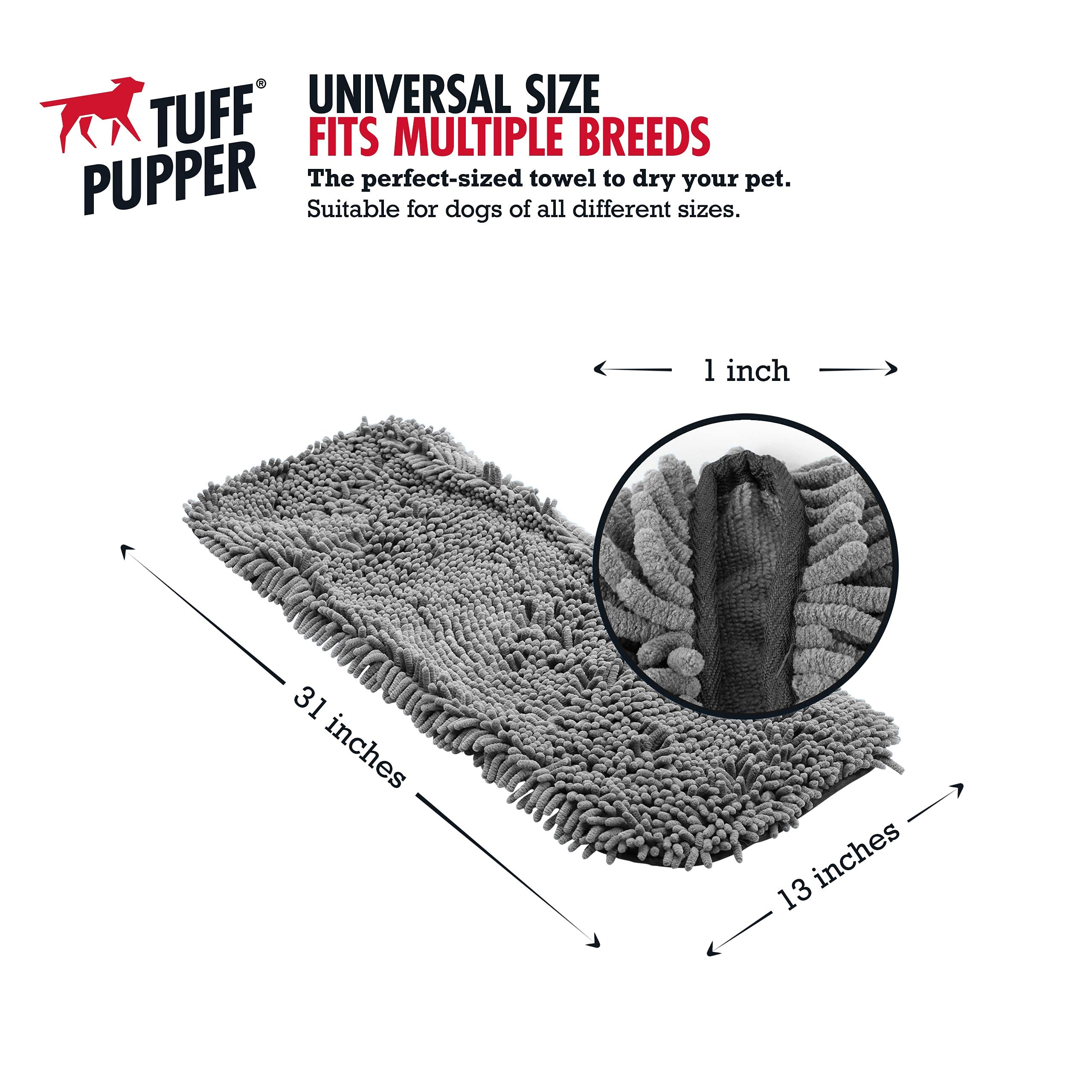 Tuff Pupper Extra Large 35x15 towel flat view highlights size for all dog breeds.