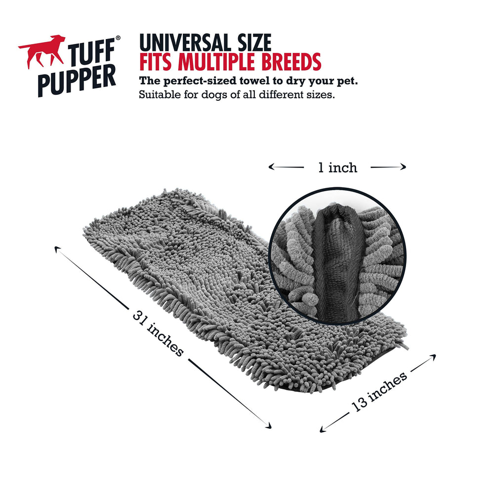 Tuff Pupper Extra Large 35x15 towel flat view highlights size for all dog breeds.